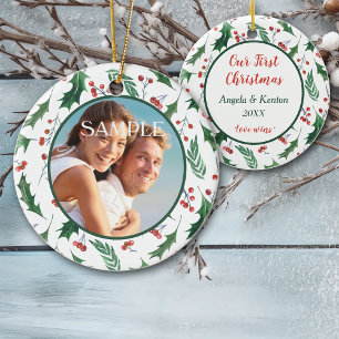 Décoration En Céramique Red Berry Holly Modèle photo Notre premier Noël