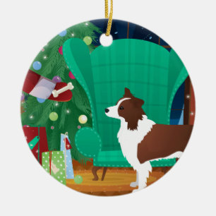 Décoration En Céramique Red Border Collie Noël et cadeau Père Noël