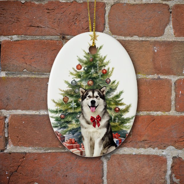 Décoration En Céramique Red Bow Alaskois Malamute Chien Noël (Créateur téléchargé)