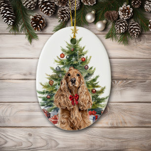 Décoration En Céramique Red Bow Cocker Spaniel Chien Noël
