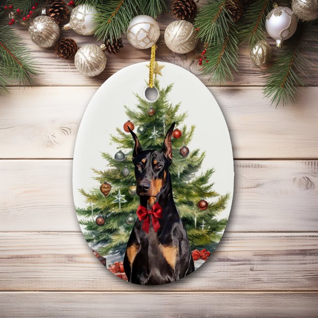 Décoration En Céramique Red Bow Doberman Pinscher Chien Noël (Créateur téléchargé)