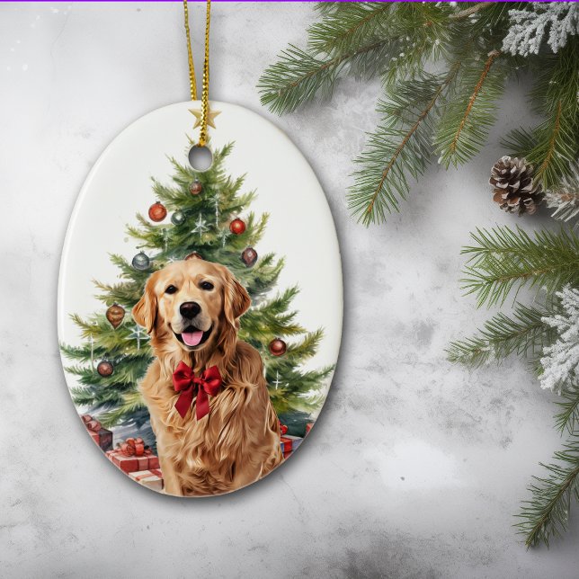 Décoration En Céramique Red Bow Golden Retriever Chien Noël (Créateur téléchargé)