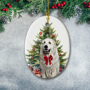 Décoration En Céramique Red Bow Great Pyrenees Chien Noël