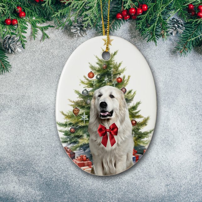 Décoration En Céramique Red Bow Great Pyrenees Chien Noël (Créateur téléchargé)