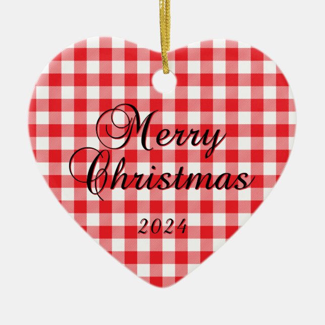 Décoration En Céramique Red Buffalo Check Joyeux Noël Couple Photo (Devant)