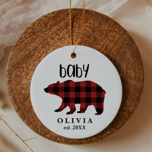 Décoration En Céramique Red Buffalo Plaid Baby Bear Holiday