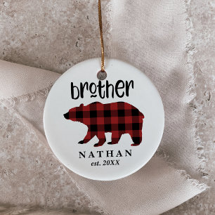 Décoration En Céramique Red Buffalo Plaid Brothers Bear Holiday