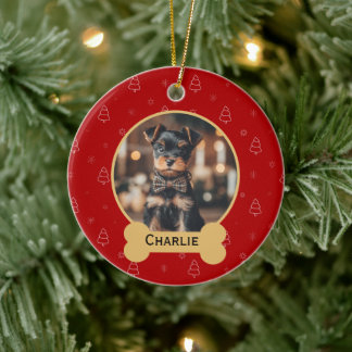 Décoration En Céramique Red Christmas Dog Name Holiday Keepsake