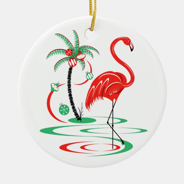 Décoration En Céramique Red Christmas Flamingo ornament round (Devant)