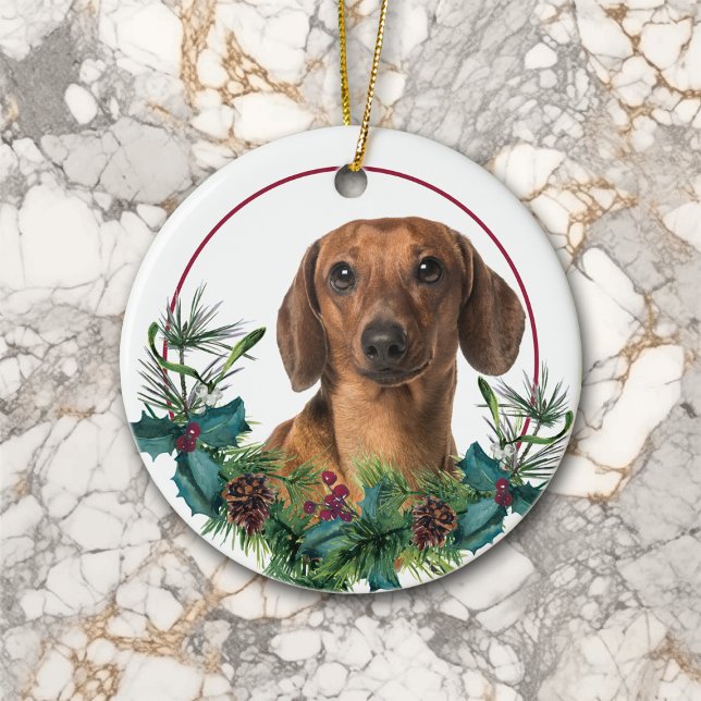 Décoration En Céramique Red Dachshund Chien À feuillage persistant Wreath (Créateur téléchargé)