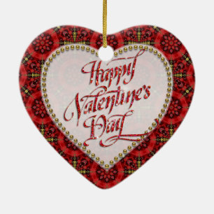 Décoration En Céramique Red Gold Happy Valentine Love Heart Ornament