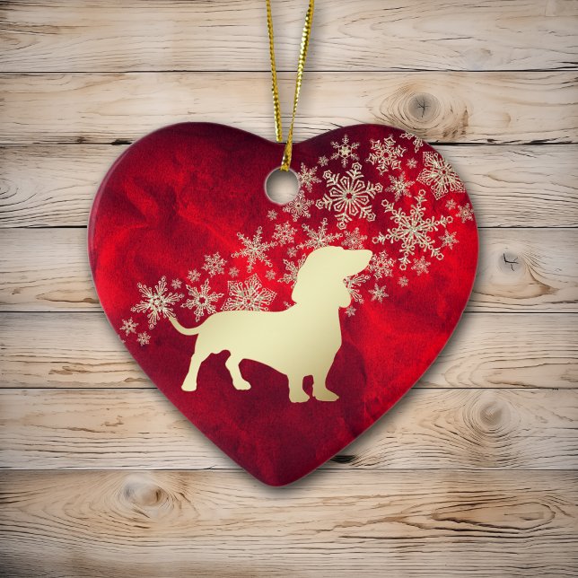 Décoration En Céramique Red Gold Snowflake Dachshund (Créateur téléchargé)