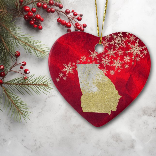Décoration En Céramique Red Gold Snowflake Georgia Heart (Créateur téléchargé)