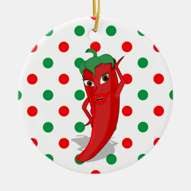Décoration En Céramique Red Hot Pepper Diva Red Green Polka Dots (Devant)