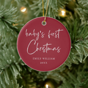 Décoration En Céramique Red Minimal Elegant Photo Baby's Frist Christmas
