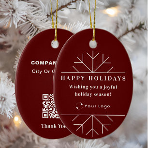 Décoration En Céramique Red Modern Christmas Business Logo QR code Chic