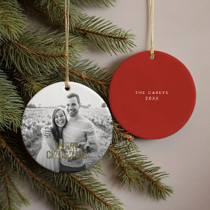 Décoration En Céramique Red Modern Joyeux Noël Photo personnalisée