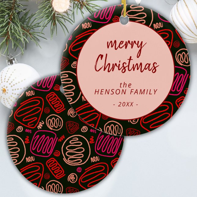 Décoration En Céramique Red One Line Art Artistique Joyeux Noël Famille (Créateur téléchargé)