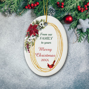 Décoration En Céramique Red Poinsettia Cardinal Gold Frame Noël