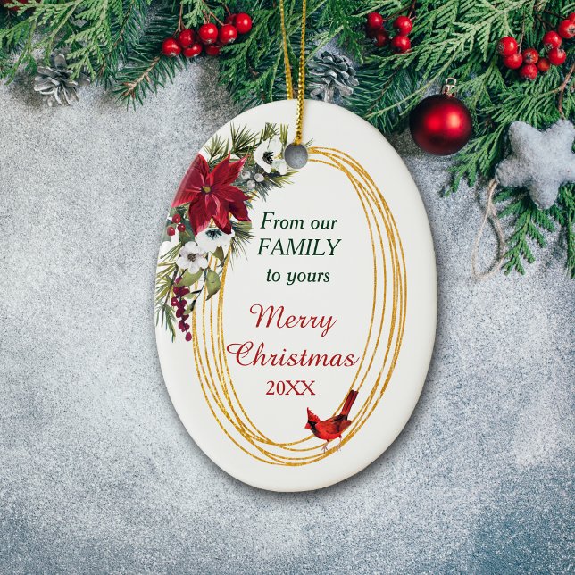 Décoration En Céramique Red Poinsettia Cardinal Gold Frame Noël (Créateur téléchargé)