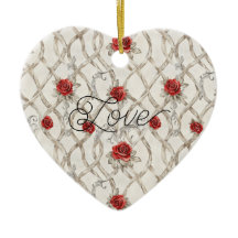 Red Roses Faux Wood Floral Christmas