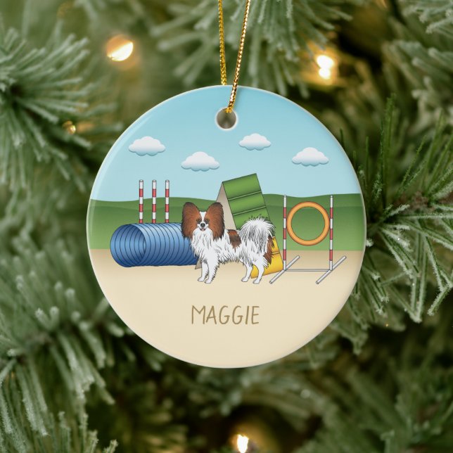 Décoration En Céramique Red Sable Papillon Agility Chien Avec Nom Personna (Arbre)