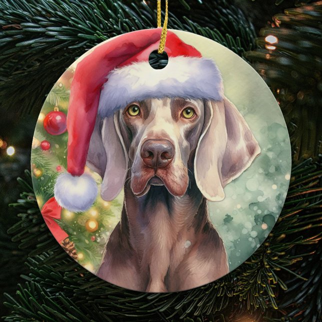 Décoration En Céramique Red Santa Hat Weimaraner Chien Noël (Créateur téléchargé)