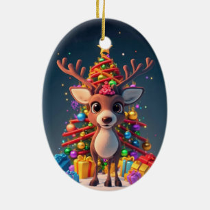DÉCORATION EN CÉRAMIQUE RÉINDEUR DE DESSIN 3D BÉBÉ ET ARBRE DE NOËL ÉCLAIR