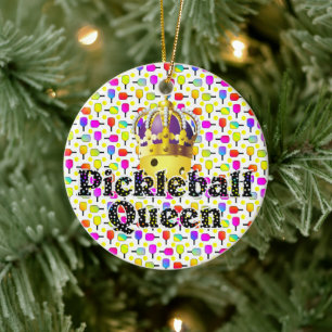 Décoration En Céramique Reine de Pickleball Balle Jaune en Couronne Coloré