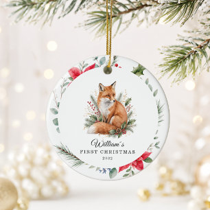 Décoration En Céramique Renard aquarelle personnalisé pour le premier Noël