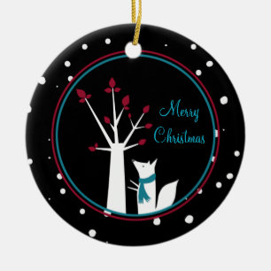 Décoration En Céramique Renard de Noël et Arbre de notre maison à votre