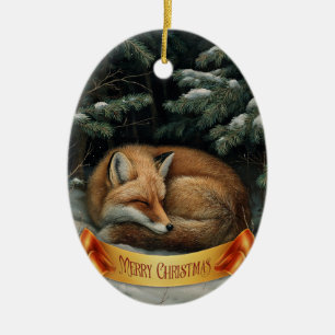 Décoration En Céramique Renard endormi dans une forêt hivernale