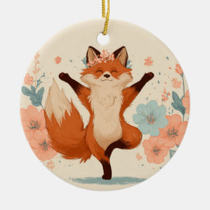 Décoration En Céramique Renard heureux avec des fleurs – Jolie illustratio