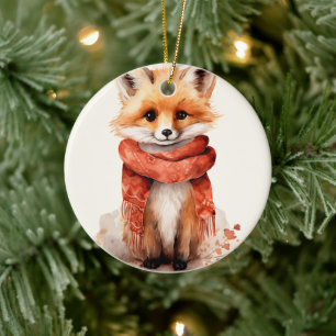Décoration En Céramique Renard mignon en écharpe rouge
