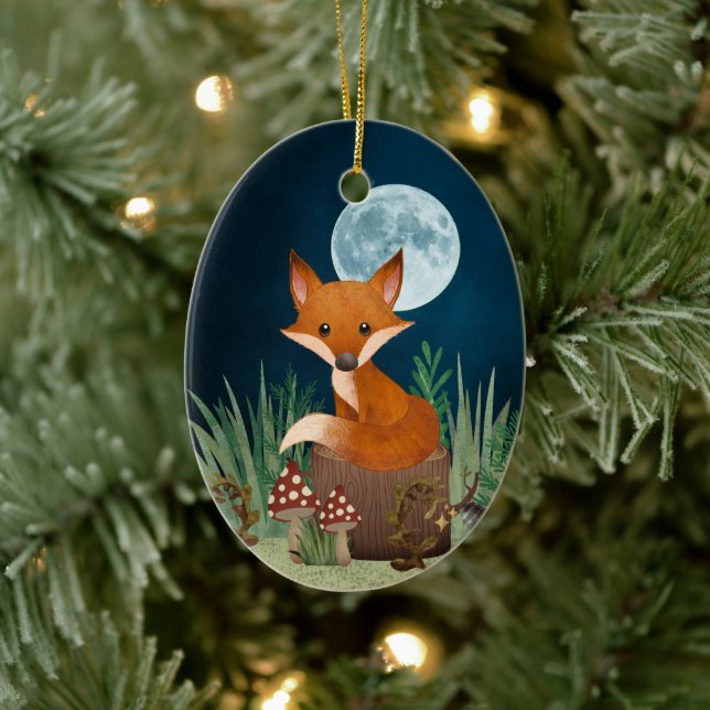 Décoration En Céramique Renard mignon personnalisé et Noël Pleine lune (Arbre)