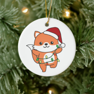 Décoration En Céramique Renard Noël Hiver Animaux Fêtes Renards