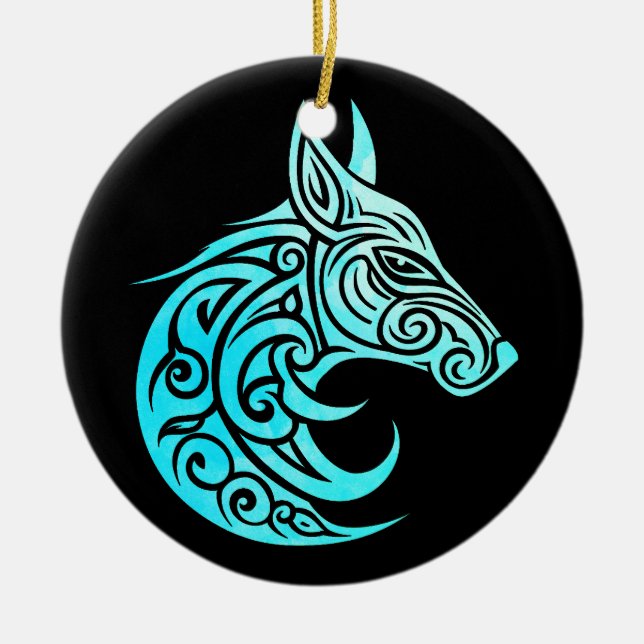 Décoration En Céramique Renard nordique d'hiver celtique (Devant)