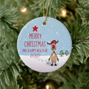 Décoration En Céramique Renne drôle Noël Nouvel An Arbre 2026