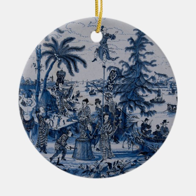 Décoration En Céramique Repro Chinoiserie Delft Carrelage bleu et blanc (Devant)