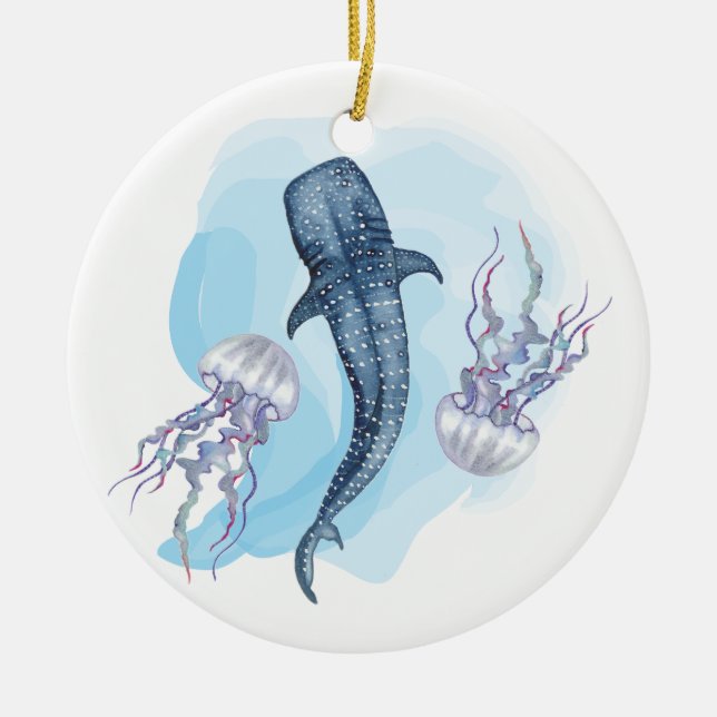 Décoration En Céramique Requin Baleine. Aquarelle (Devant)