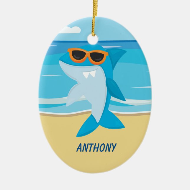 Décoration En Céramique Requin debout sur l'ornement de plage (Devant)