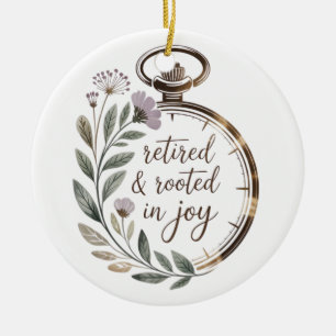 Décoration En Céramique Retraité & Enraciné dans la Joie Nom Année Personn