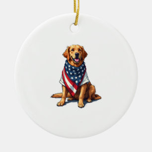 Décoration En Céramique Retriever doré gravé amateur de chien avec drapeau