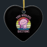 Décoration En Céramique Rétro 90s Drôles Vous Questions Axolotl Vintage<br><div class="desc">Rétro 90s Vous Questions Axolotl Vintage Coucher de soleil mignon, axolotl, amoureux, cadeau, kawaii, drôle, vintage, coucher de soleil, rétro, poisson axolotl, citations, mèmes, cadeaux, Vous Questions Axolotl
T-shirt drôle Axolotl,  T-shirt mignon Axolotl, Coucher de soleil vintage avec Axolotl,  T-Shirt Vous Questions Axolotl</div>