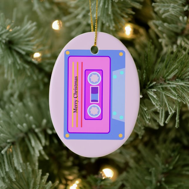 Décoration En Céramique Retro Audio Cassette Pastel Rose Joyeux Noël (Arbre)