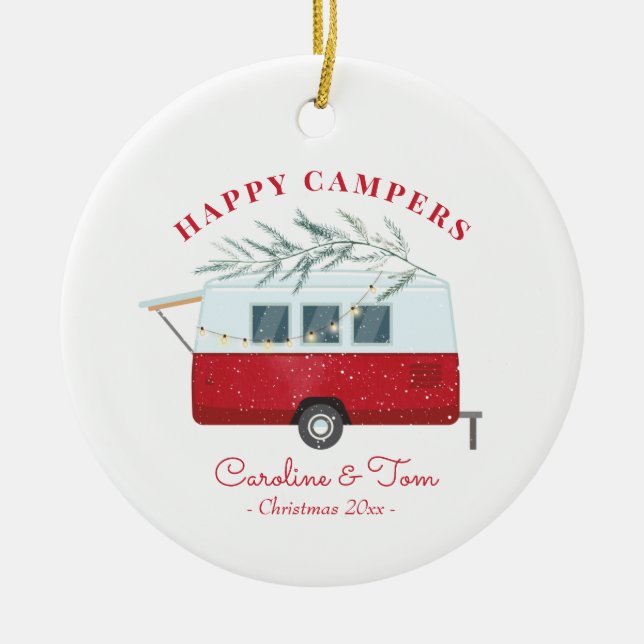 Décoration En Céramique Retro Camper Noël Joyeux Campers Vacances (Devant)