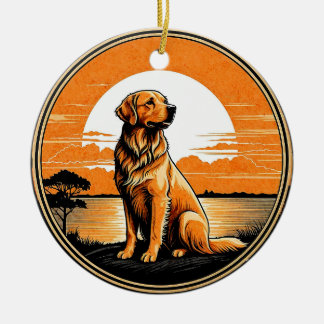 Décoration En Céramique Rétro Coucher de Soleil Golden Retriever Amateur d