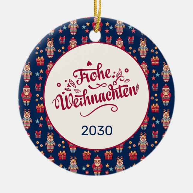 Décoration En Céramique Retro Frohe Weihnachten (Devant)