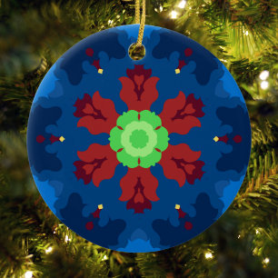 Décoration En Céramique Retro Mandala bleu rouge et vert