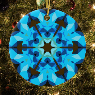 Décoration En Céramique Retro Mandala Flower Blue et Orange